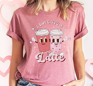 Retro Valentines Day Shirt Women Cute Latte Valentine Tshirt Valentine's Day Coffee Lover Gift Sh... | Amazon (US)