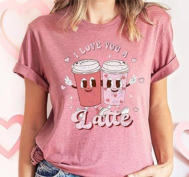Retro Valentines Day Shirt Women Cute Latte Valentine Tshirt Valentine's Day Coffee Lover Gift Sh... | Amazon (US)