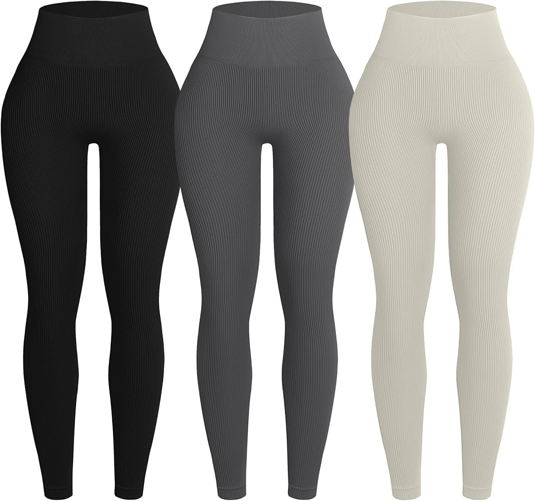 OVESPORT | OVESPORT 3 Piece Ribbed Seamless Leggings for Women High Waist Workout Gym Athletic Yoga Pants — shop this pick from Emily's edit