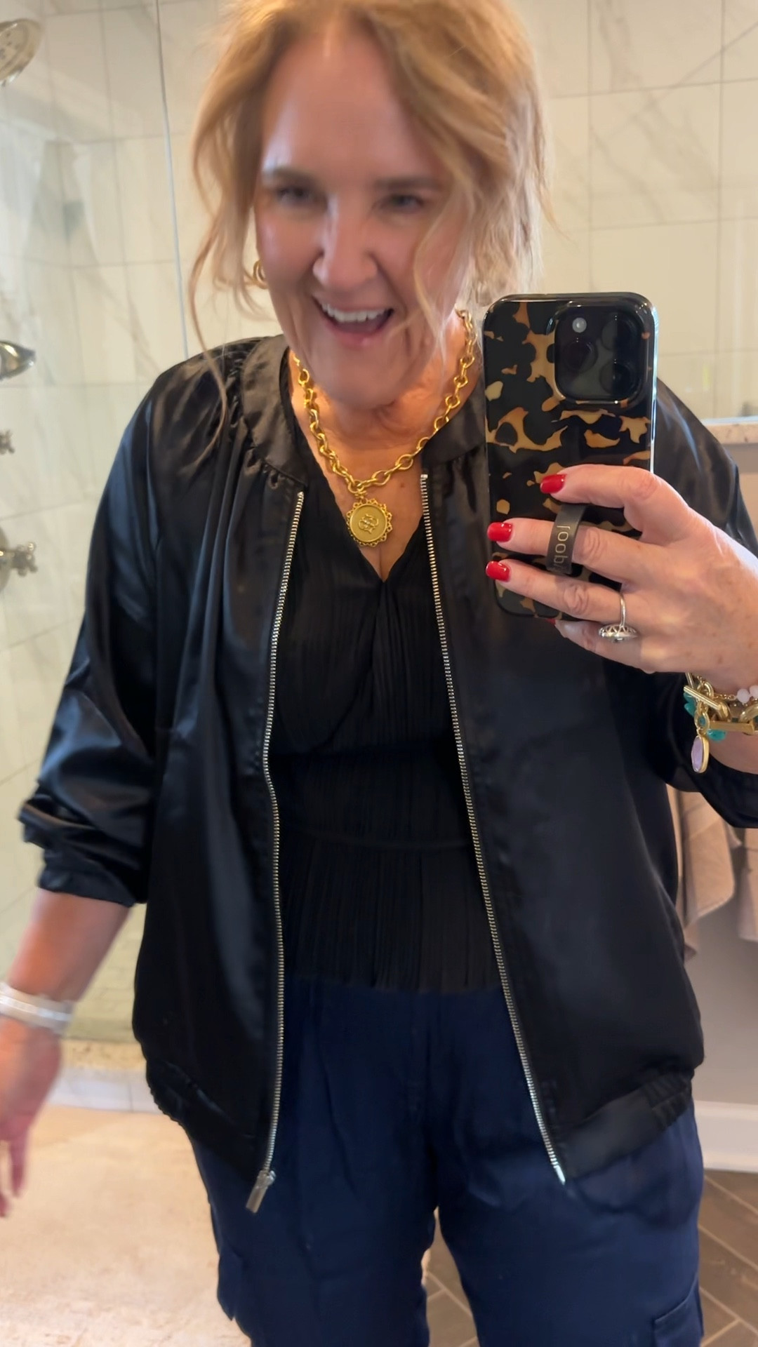 I think it’s a cute outfit but not sure if it’s LTK con worthy. I may punt and just go for a totally different look. 

I do love these pieces but I don’t think they’re elevated enough. 

Satin joggers size large. 

Top and bomber jacket are great quality. 



#LTKMidsize #LTKFindsUnder100 #LTKCon