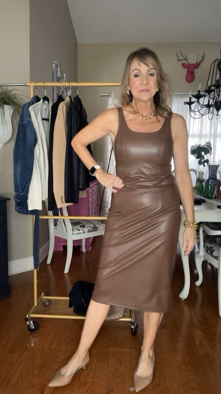 Thanksgiving outfit idea: this faux leather dress is amazing! Under $35 and fits like a glove! I’m sharing multiple ways to style it. 
Fall outfit 
Dress
Fall dress


#LTKfindsunder50 #LTKHoliday #LTKover40
