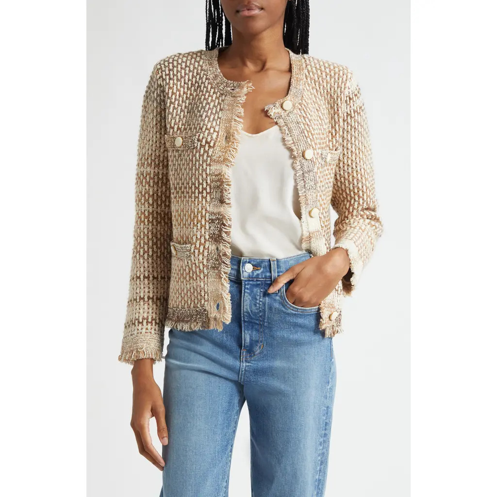 Veronica Beard Sariyah Cotton Blend Knit Jacket in Desert Khaki Multi at Nordstrom, Size Medium | Nordstrom