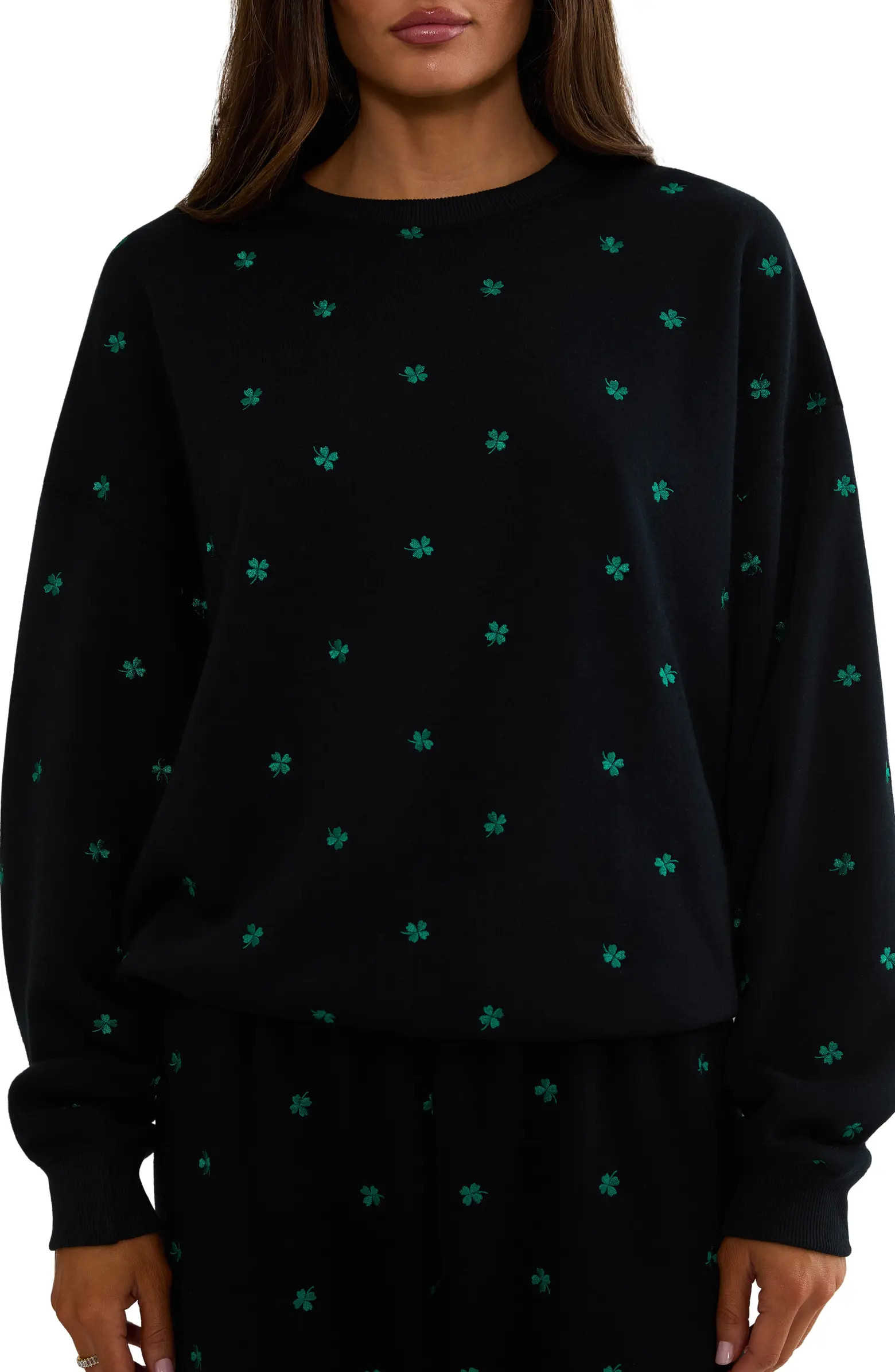 Devyn Embroidered Clovers Oversized Sweatshirt | Nordstrom