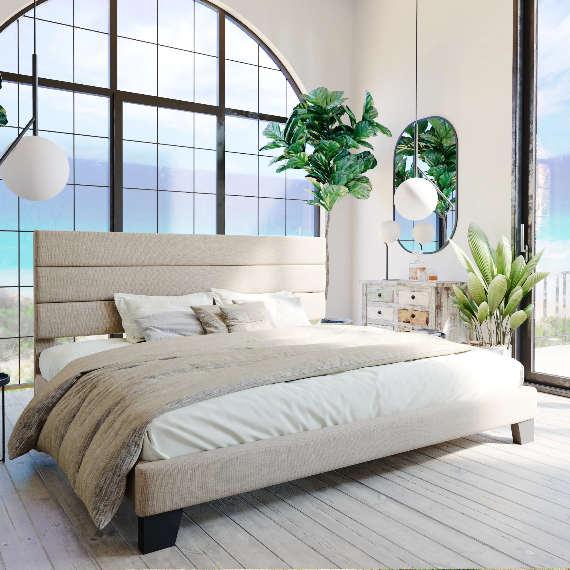 Elison Platform Bed with Fabric Upholstered Headboard and Wooden Slats | Wayfair North America