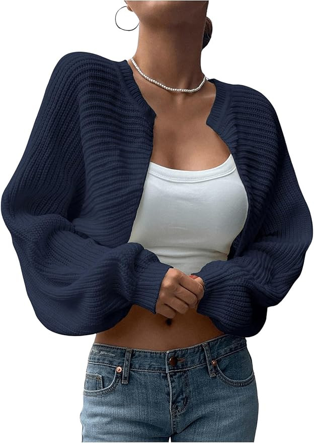 COZYEASE Women's Bolero Shrug Sweaters Long Sleeve Open Front Rib Knit Cropped Cardigan Sweater F... | Amazon (US)