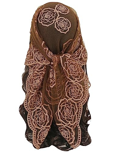 Floerns Women's Flower Embroidery Hair Scarf Headband Sheer Lace Hair Bandana Rust Brown One Size | Amazon (US)