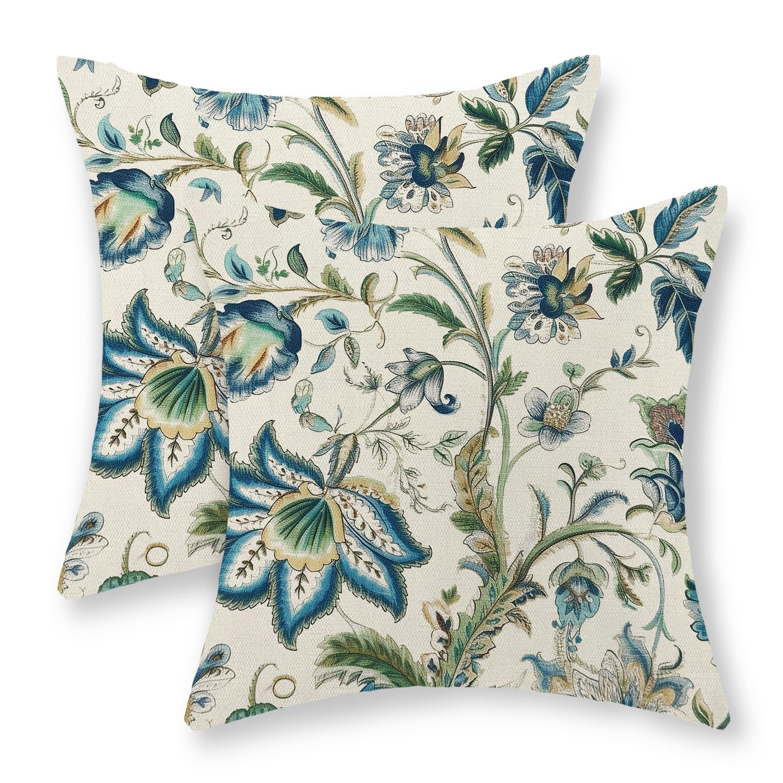 Blue Green Pillow Covers 18x18 Set of 2 Sage Green Chinoiserie Floral Throw Pillows Boho Vintage ... | Amazon (US)
