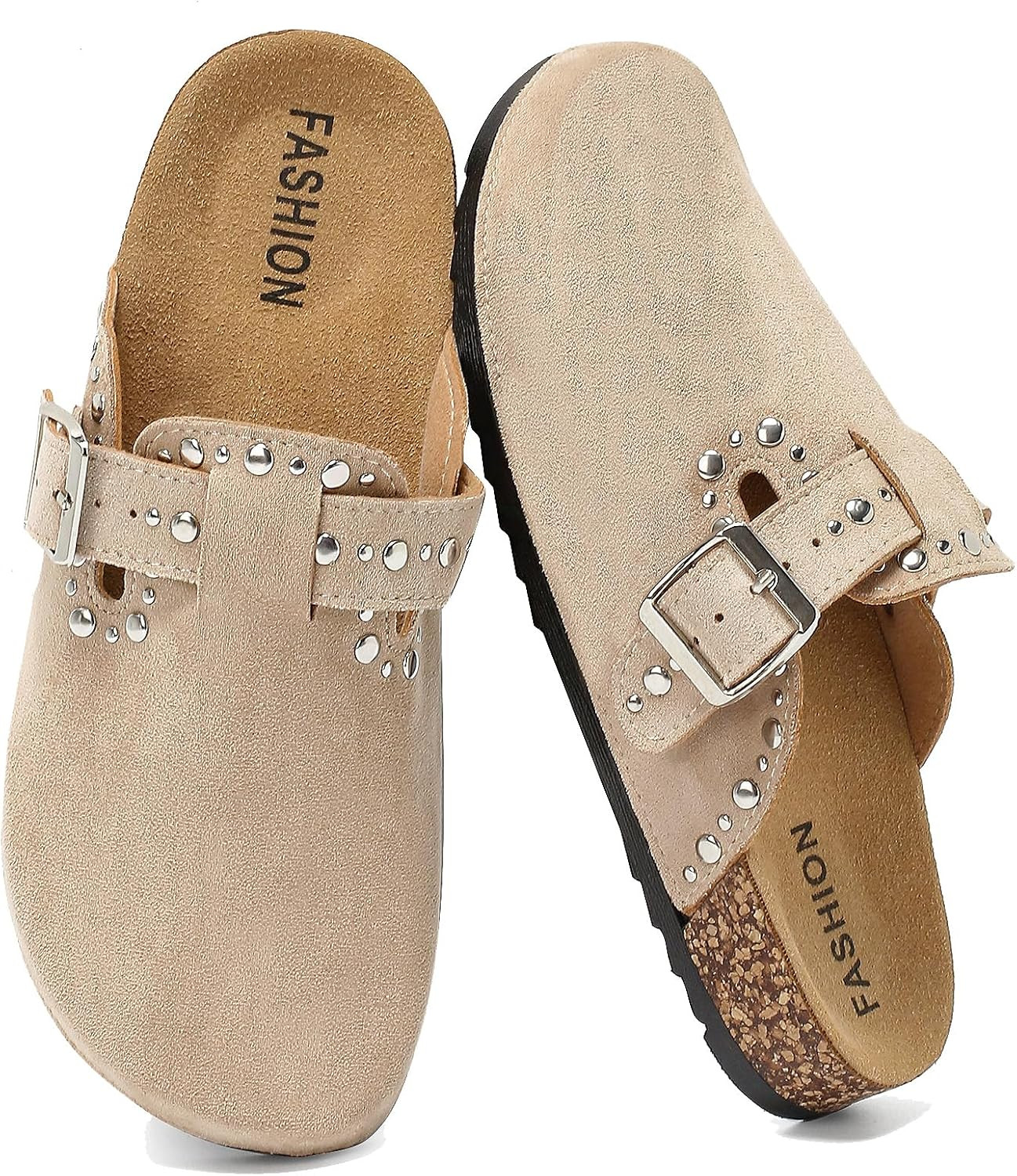 YorFotMae Suede Clogs Men Women, Cork Footbed Sandals with Buckle | Amazon (US)