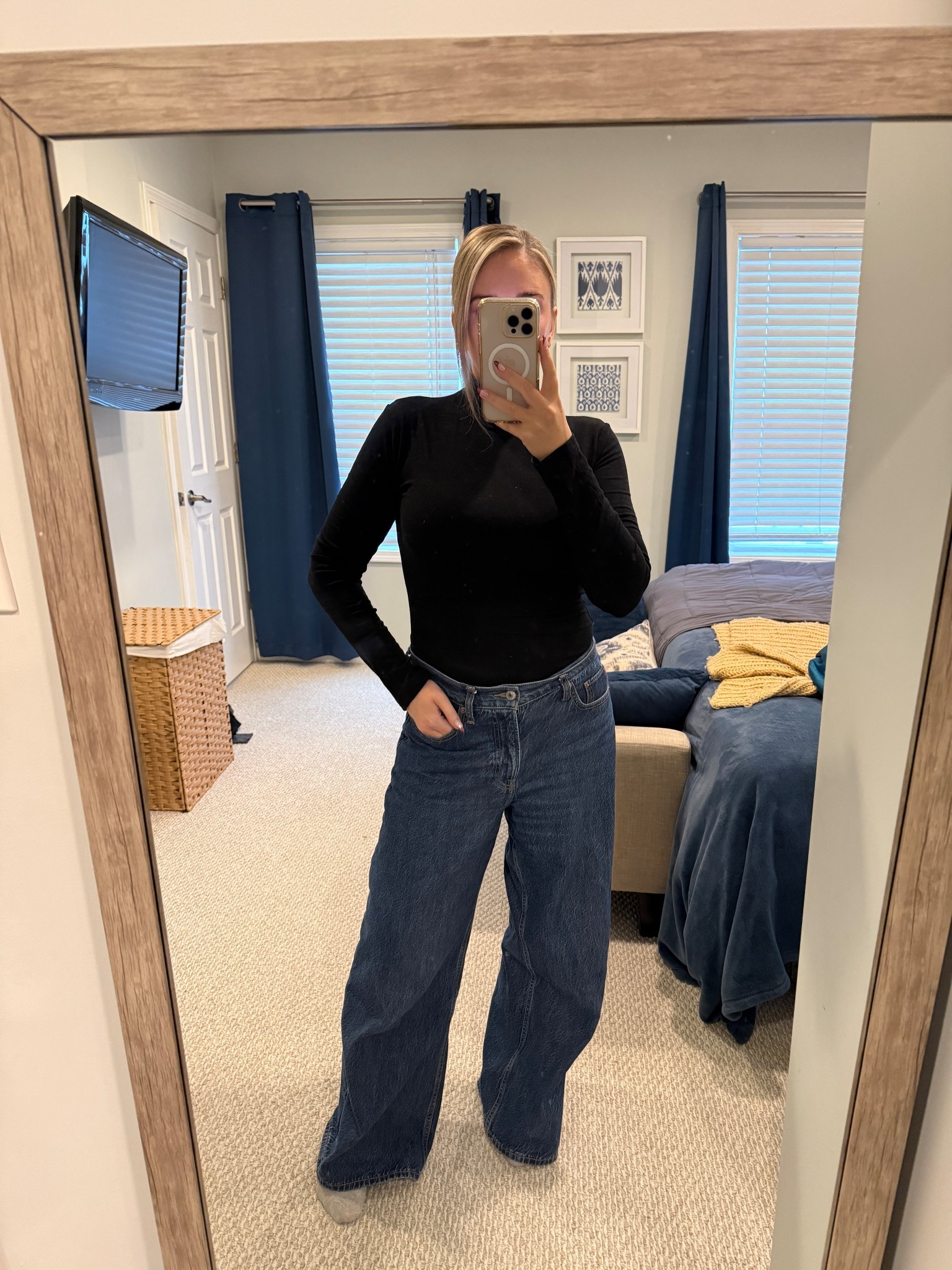 Winter outfit. Bodysuit is a thermal and wide leg jeans runs true to size. Wearing a petite and I’m 5’4 

#LTKOver40 #LTKSeasonal #LTKootd