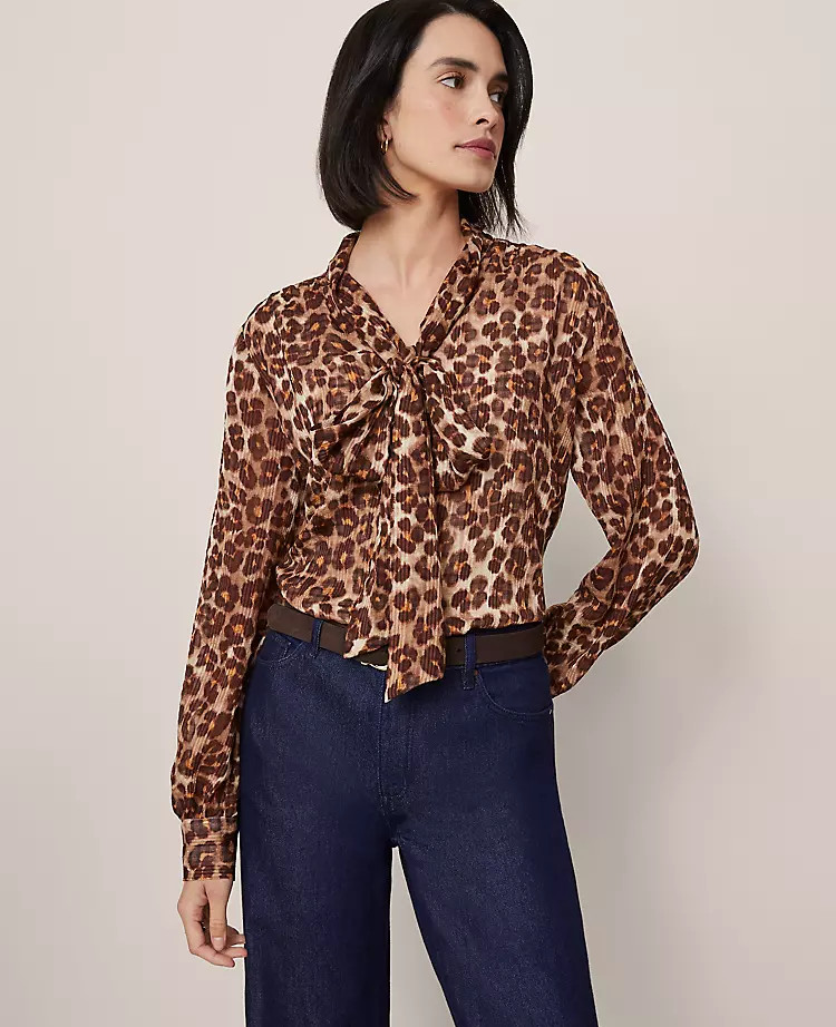 Animal Print Tie V-Neck Popover | Ann Taylor