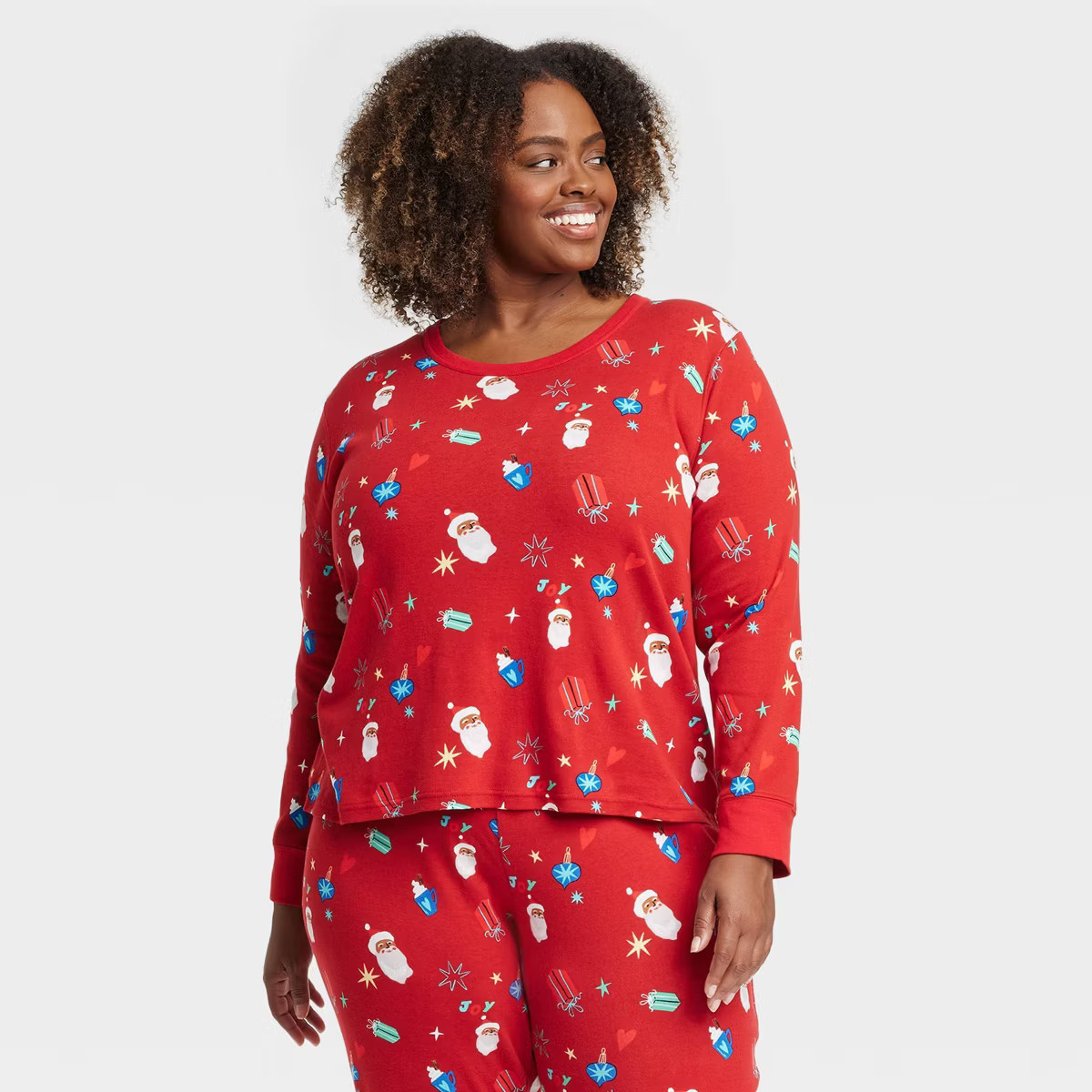 Women's Santa Print Cotton Ribbed Holiday Matching Family Pajama Shirt - Wondershop™ Red | Target