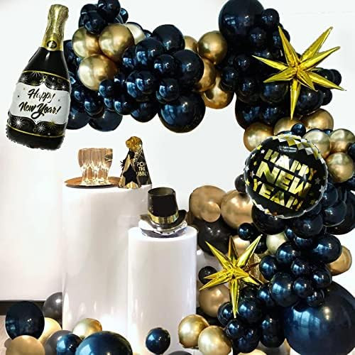 Amazon.com: Black and Gold New Year Balloon Garland Arch Kit with Gold Black Explosion Star New Y... | Amazon (US)