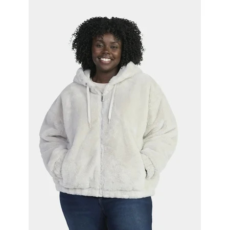Time and Tru Women's and Women's Plus Faux Fur Hoodie Jacket, Heavyweight, Sizes XS-2X | Walmart (US)