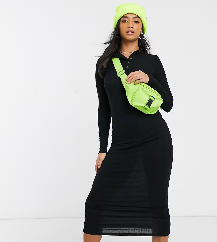 Noisy May Petite ribbed maxi dress in black | ASOS (Global)