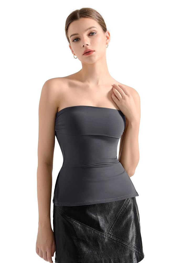 SUUKSESS Women Double Lined Going Out Trendy Tube Tops Side Split Sexy Tank Tops | Amazon (US)