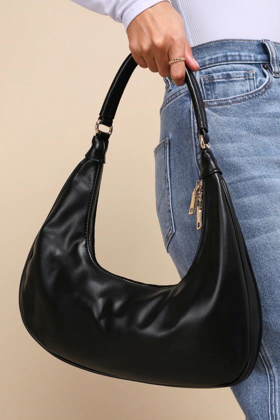 Teresa Black Suede Crescent Handbag | Lulus (US)