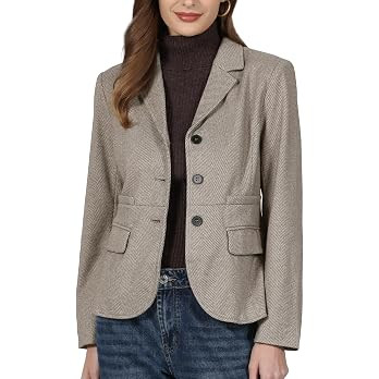Hobemty Women's Herringbone Blazer Business Casual Lapel Collar Fall Winter Fitted Suit Jacket | Amazon (US)