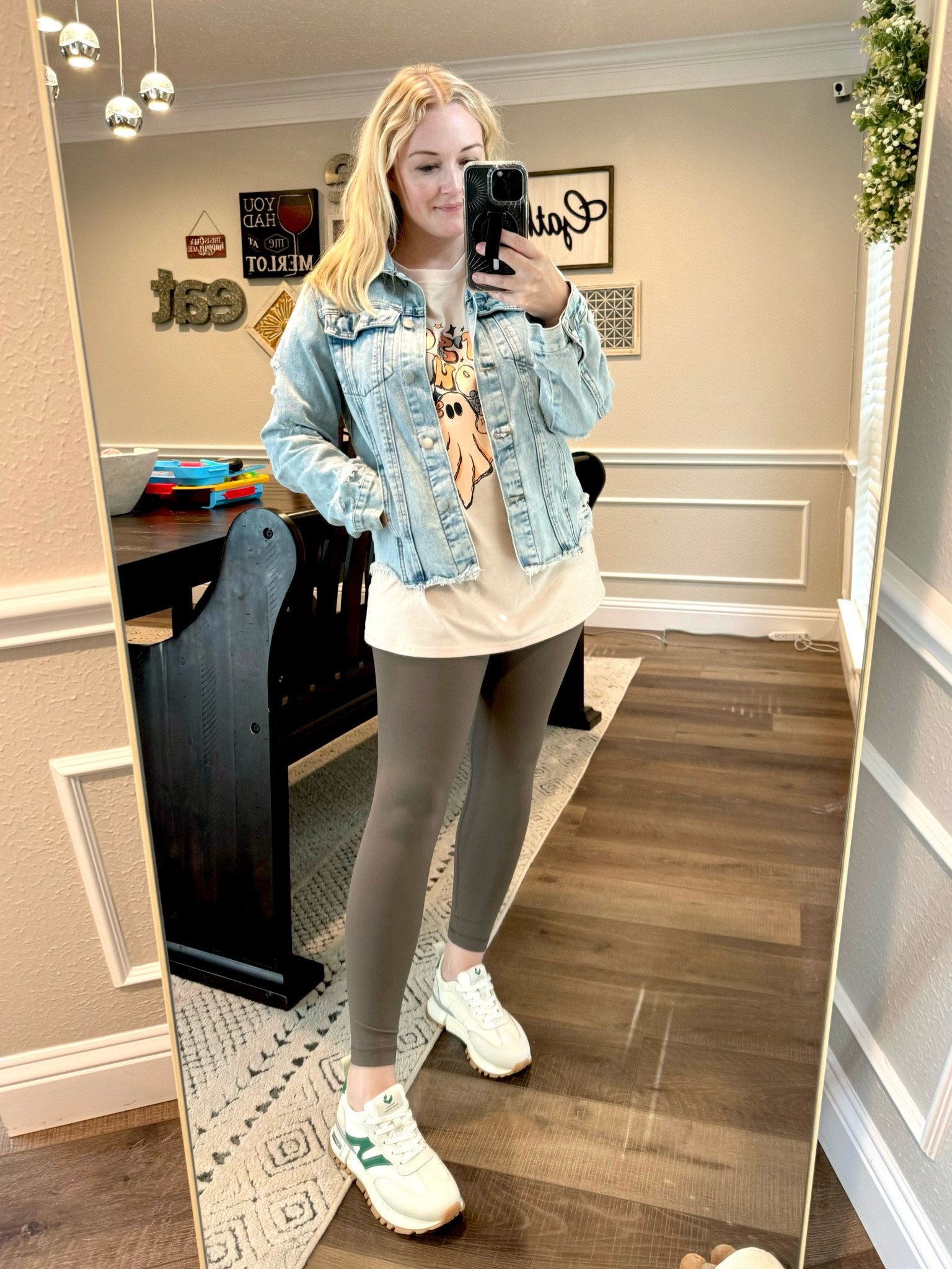Jacket: TTS
Shirt: I sized up to M for looser fit but really wasn’t necessary. Runs big. 
Leggings: SO good. TTS
Sneakers: TTS

#LTKSaleAlert #LTKFindsUnder50 #LTKShoeCrush