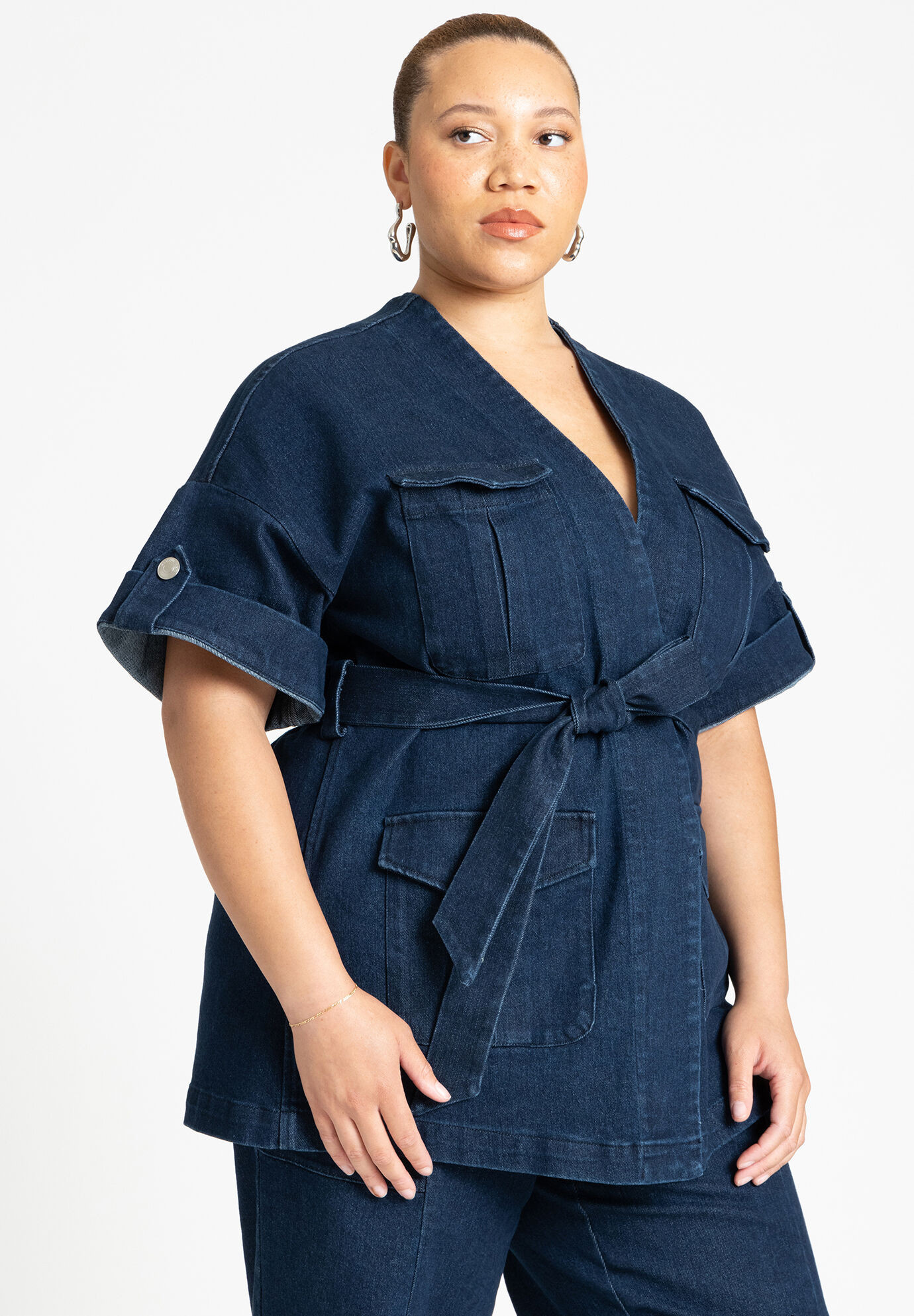 Plus Size Women's Patch Pocket Denim Jacket by ELOQUII in Dark Wash Denim (Size 20) | Eloquii