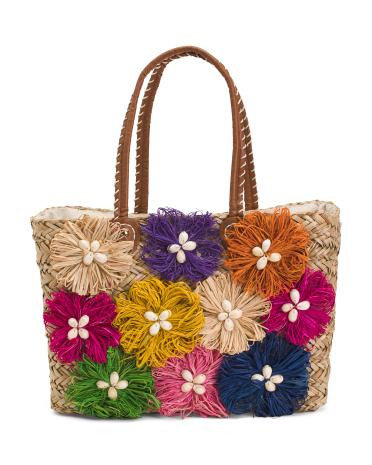 straw large woven tote with double handles | TJ Maxx