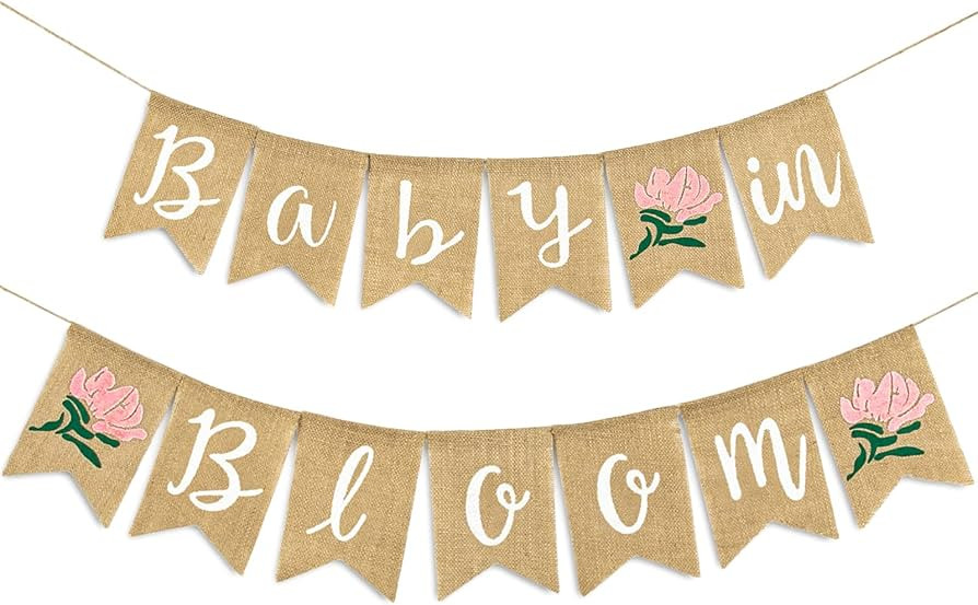 Whaline Baby in Bloom Burlap Banner with Pink Flower Rustic Bunting Garland for Baby in Bloom Par... | Amazon (US)