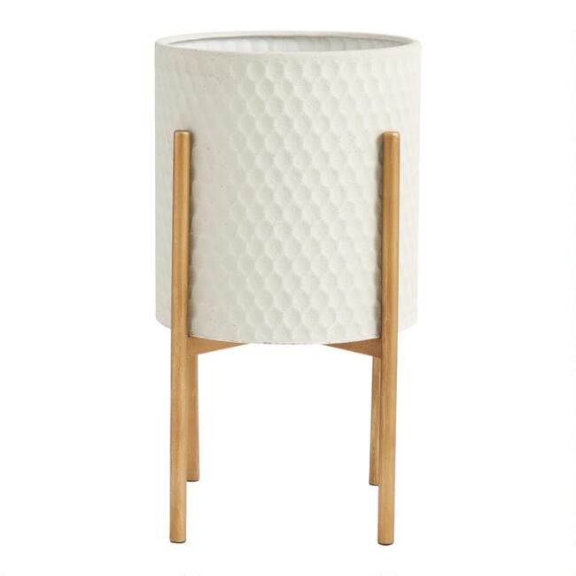 White Textured Honeycomb Planter With Gold Stand | World Market