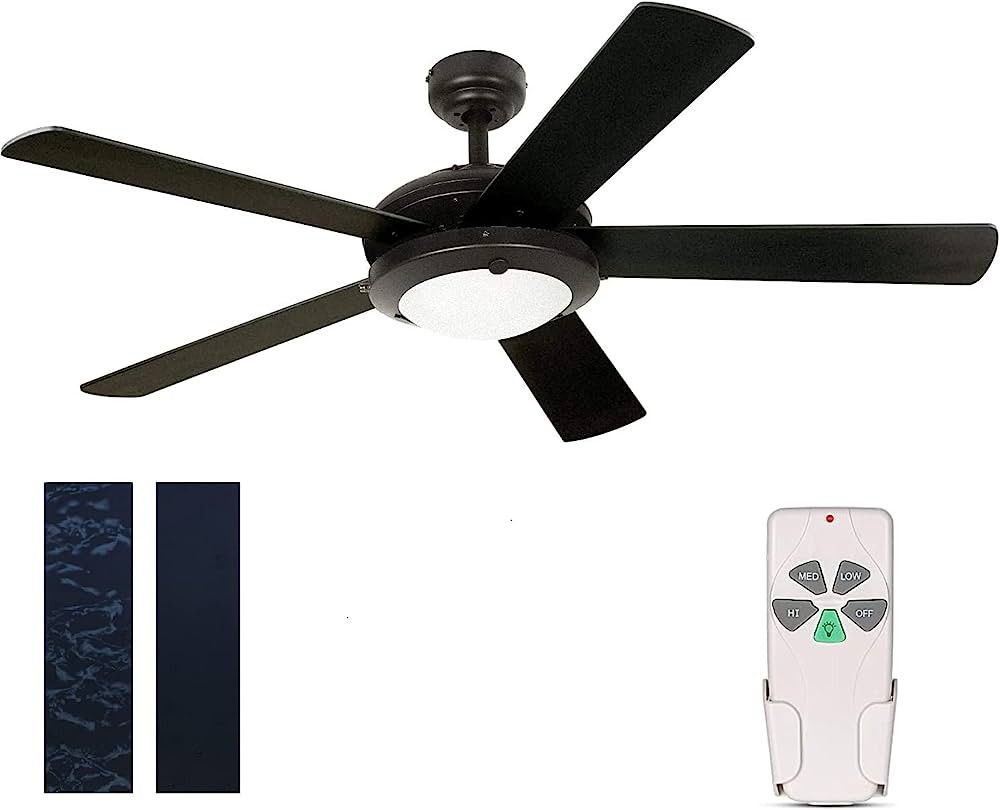 52 Inch Modern Style Indoor Ceiling Fan with Dimmable Light Kit and Remote Control, Reversible Bl... | Amazon (US)