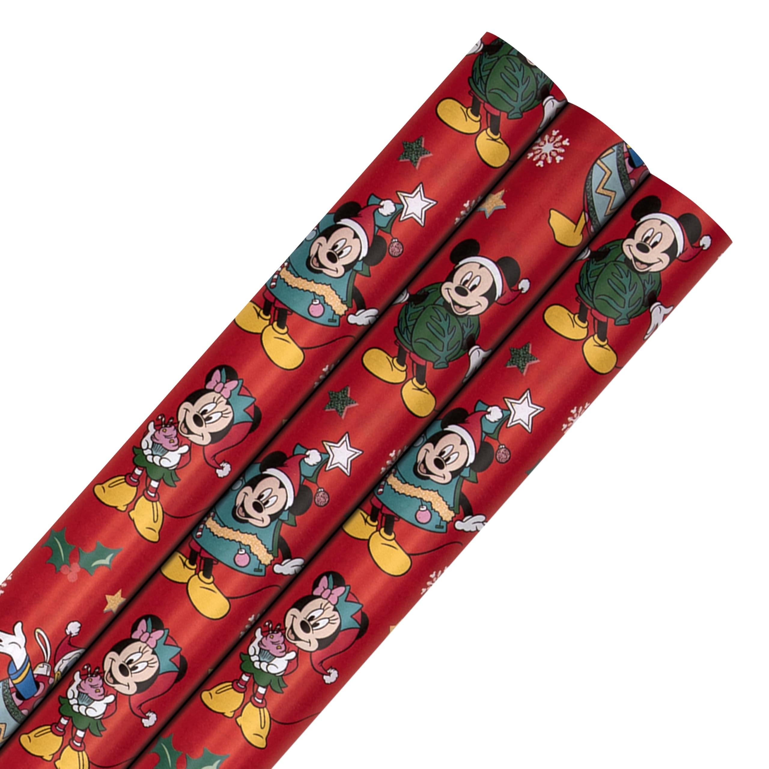 Hallmark Wrapping Paper, Roll Wrap, Pack of 3, Disney, Mickey Mouse, Minnie Mouse, Christmas, Red... | Amazon (US)