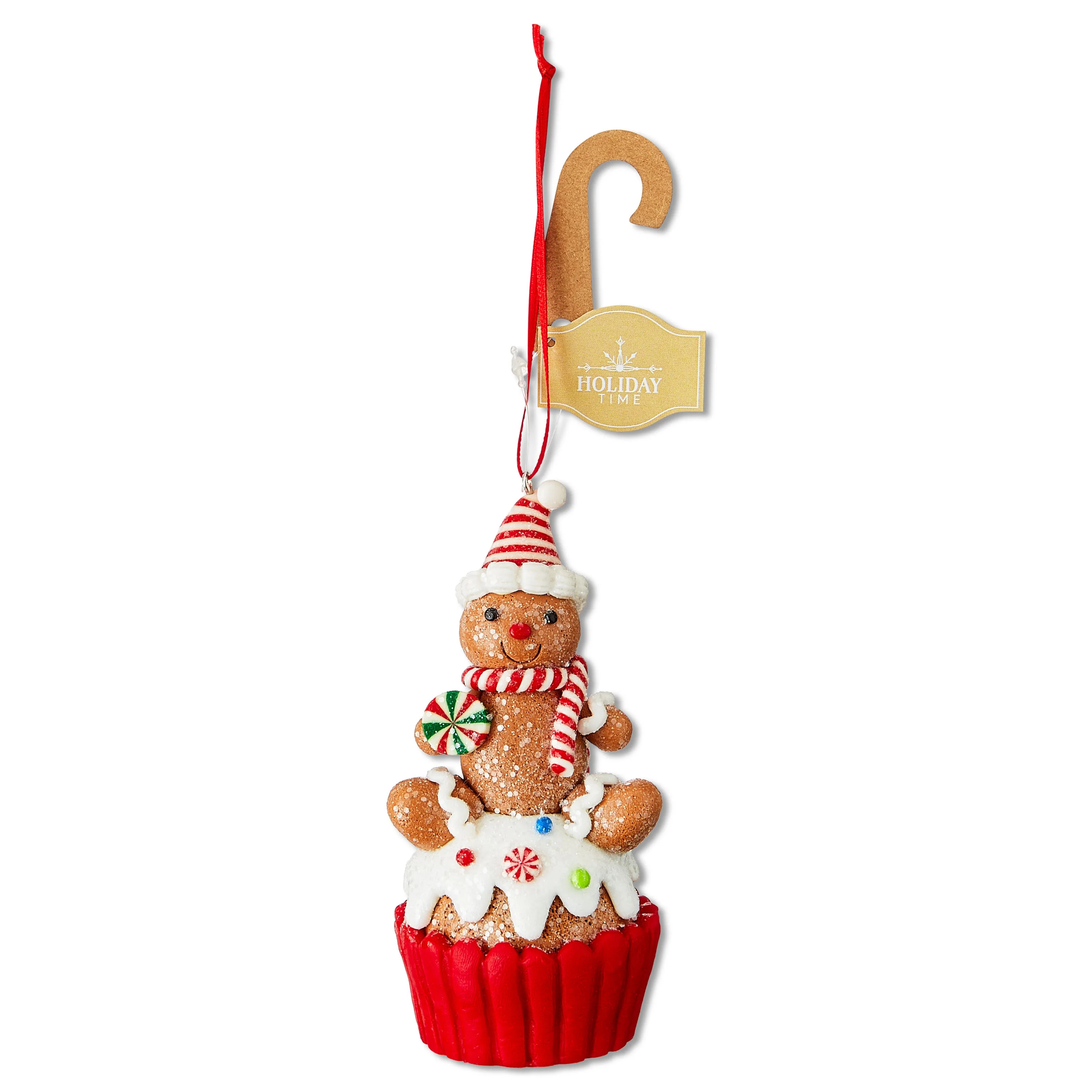 Red and White Clay Dough Gingerbread Man Cupcake Ornament, 4.5", by Holiday Time | Walmart (US)