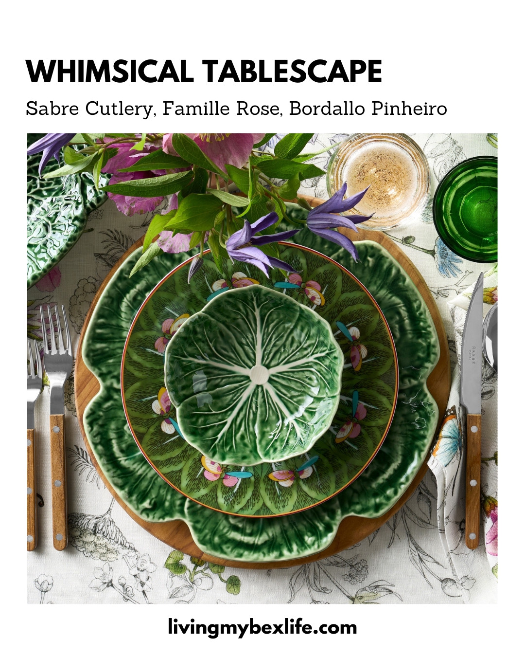 Gorgeous green tablescape for spring using Sabre Cutlery in Teak, Famille Rose salad plates, Bordallo Pinheiro cabbage dinner plates, and olivewood chargers. 

easter, holiday entertaining, garden party, butterfly 

 #LTKfoodie #LTKSeasonal #LTKHome