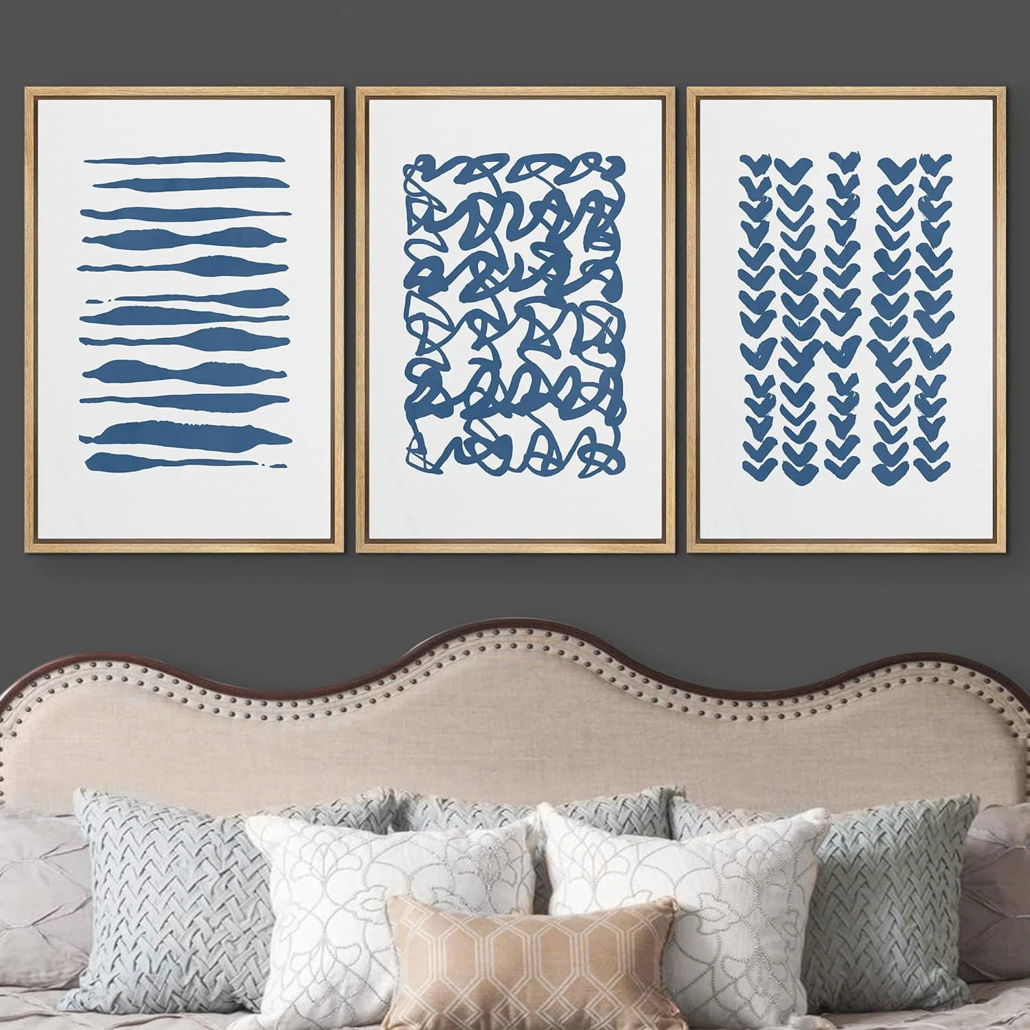 IDEA4WALL Geometric Line Blue Brush Stroke Line Art Collage Abstract Patterns Modern Art Mid-Cent... | Wayfair North America