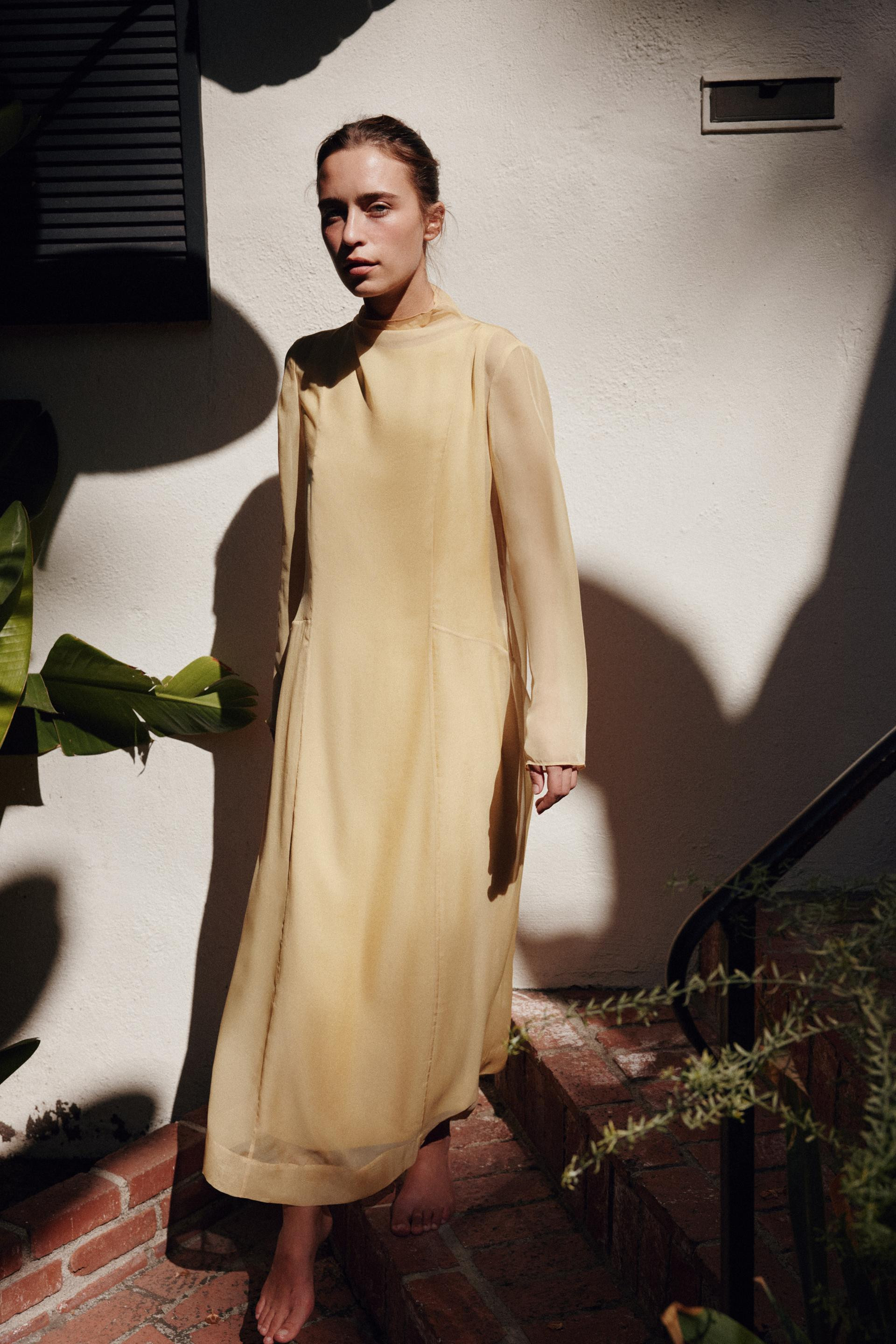 Zara - Long Organza Dress - Ecru / Beige - S - Woman | Zara UK