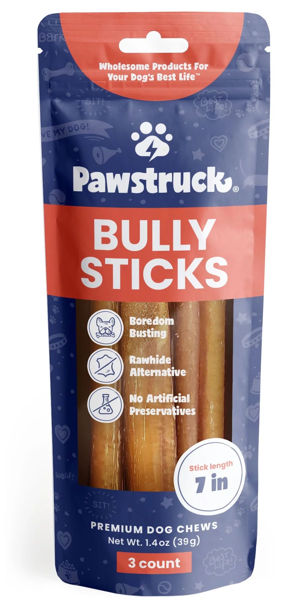 Pawstruck Natural 7" Bully Sticks Chew for Dogs, Single Ingredient, 3 Count | Walmart (US)
