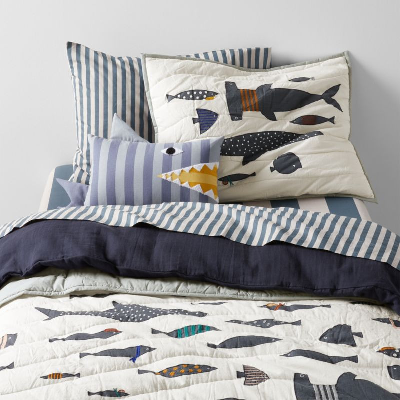 Shark School Embroidered Organic Cotton Kids Twin Quilt + Reviews | Crate & Kids | Crate & Barrel