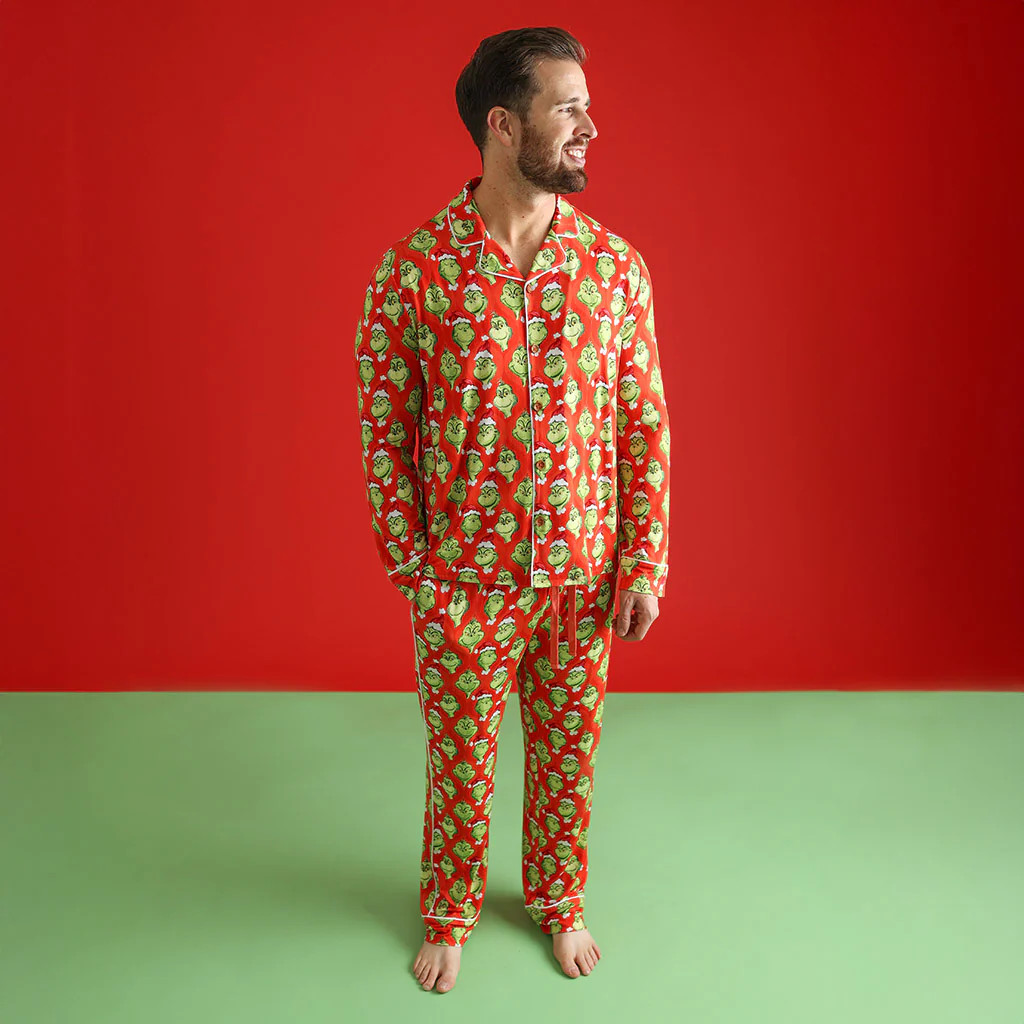 Red Long Sleeve Luxe Men's Pajamas | Dr. Seuss The Grinch | Posh Peanut