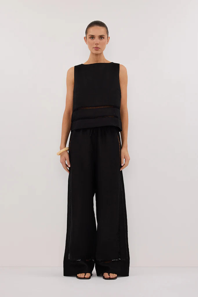 LINDSAY BLACK LINEN BOXY TOP | DISSH