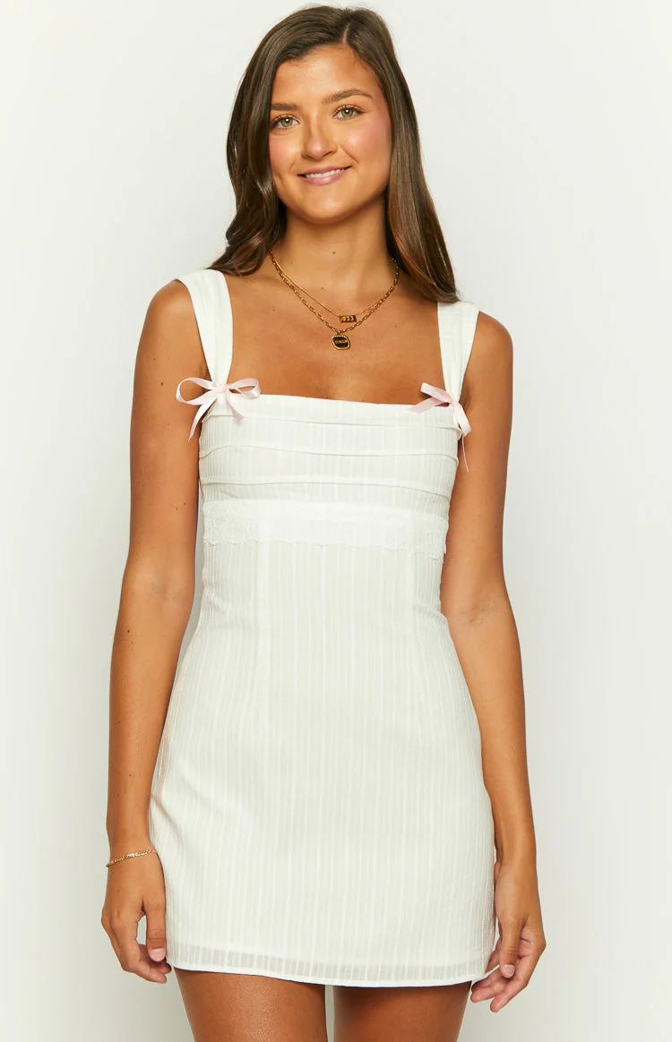 Taylor White Tie Back Mini Dress | Beginning Boutique (US)