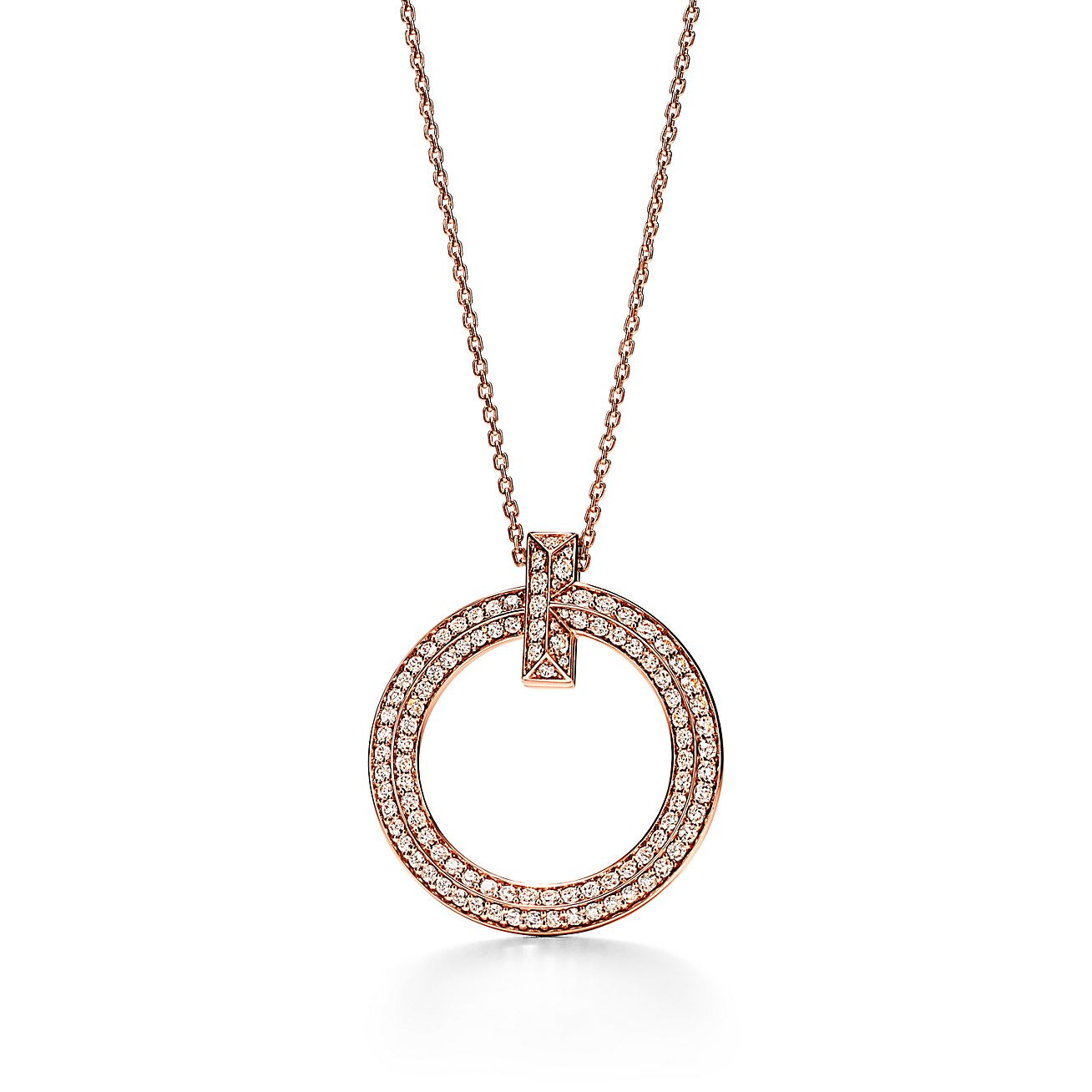 Tiffany T T1 Circle Pendant in 18k Rose Gold with Diamonds, Large | Tiffany & Co. | Tiffany & Co. (UK)