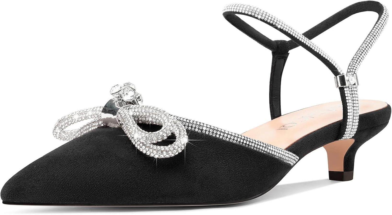Aachcol Womens Close Toe Rhinestone Bow Kitten Heels Pointed Toe Low Heel Bow Pumps Adjustable An... | Amazon (US)