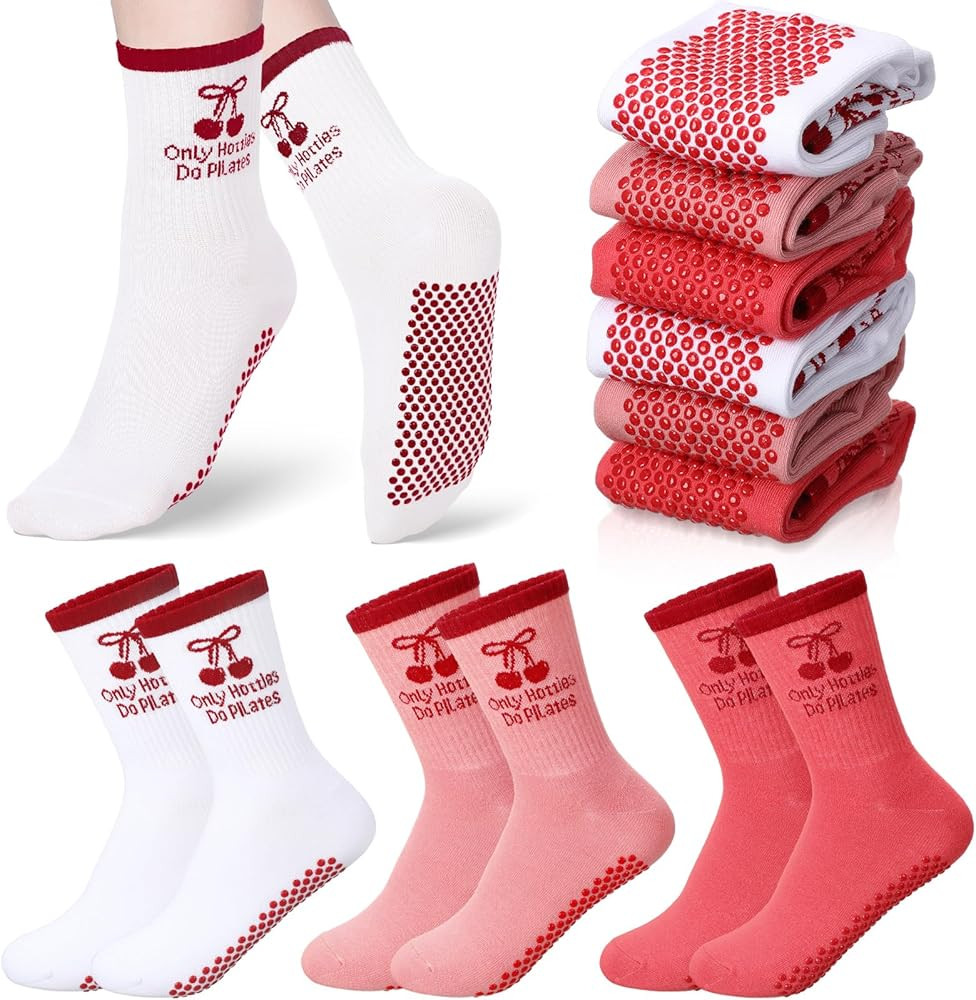 9 Pairs Coquette Bow Pilates Socks with Grips for Women Cute Yoga Barre Ballet Barefoot Workout G... | Amazon (US)