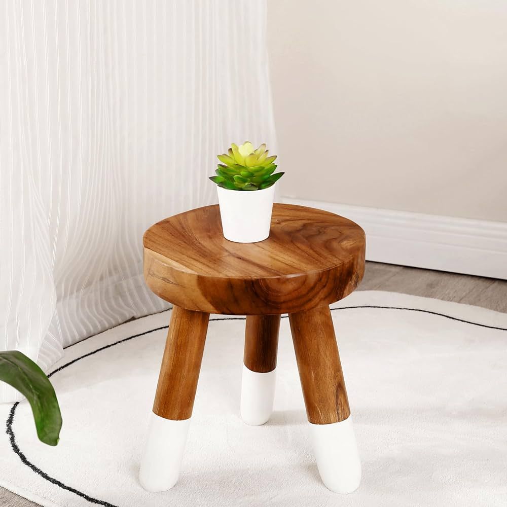 JOLLYMER Teak 9” Round Plant Stand |Wood Counter Stool |Dip Dyed Wood Plant Stand, Riser |Wood ... | Amazon (US)