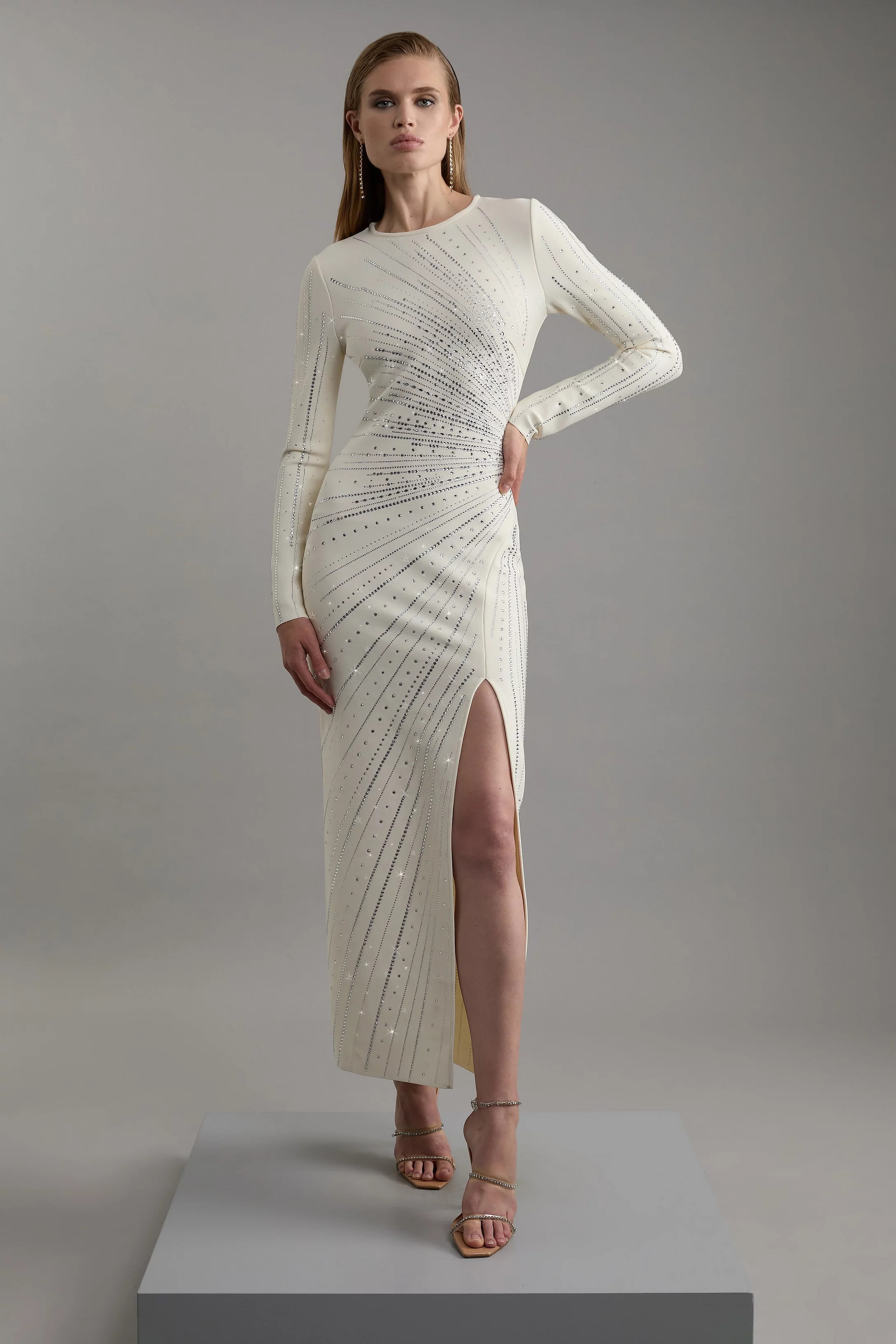 Figure Form Bandage Knit Embellished Maxi Dress | Karen Millen US