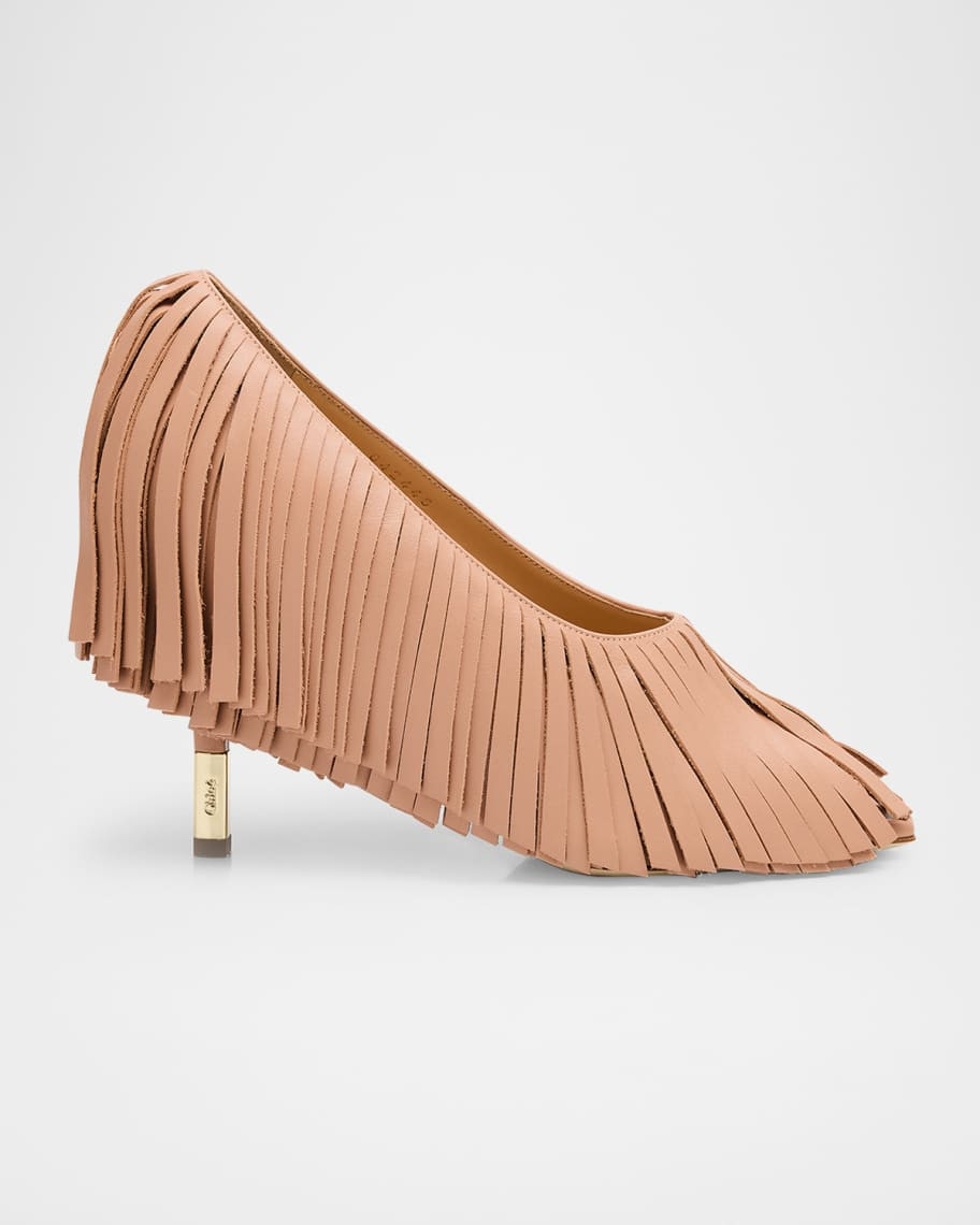 Chloe Mona Leather Fringe Peep-Toe Pumps | Neiman Marcus