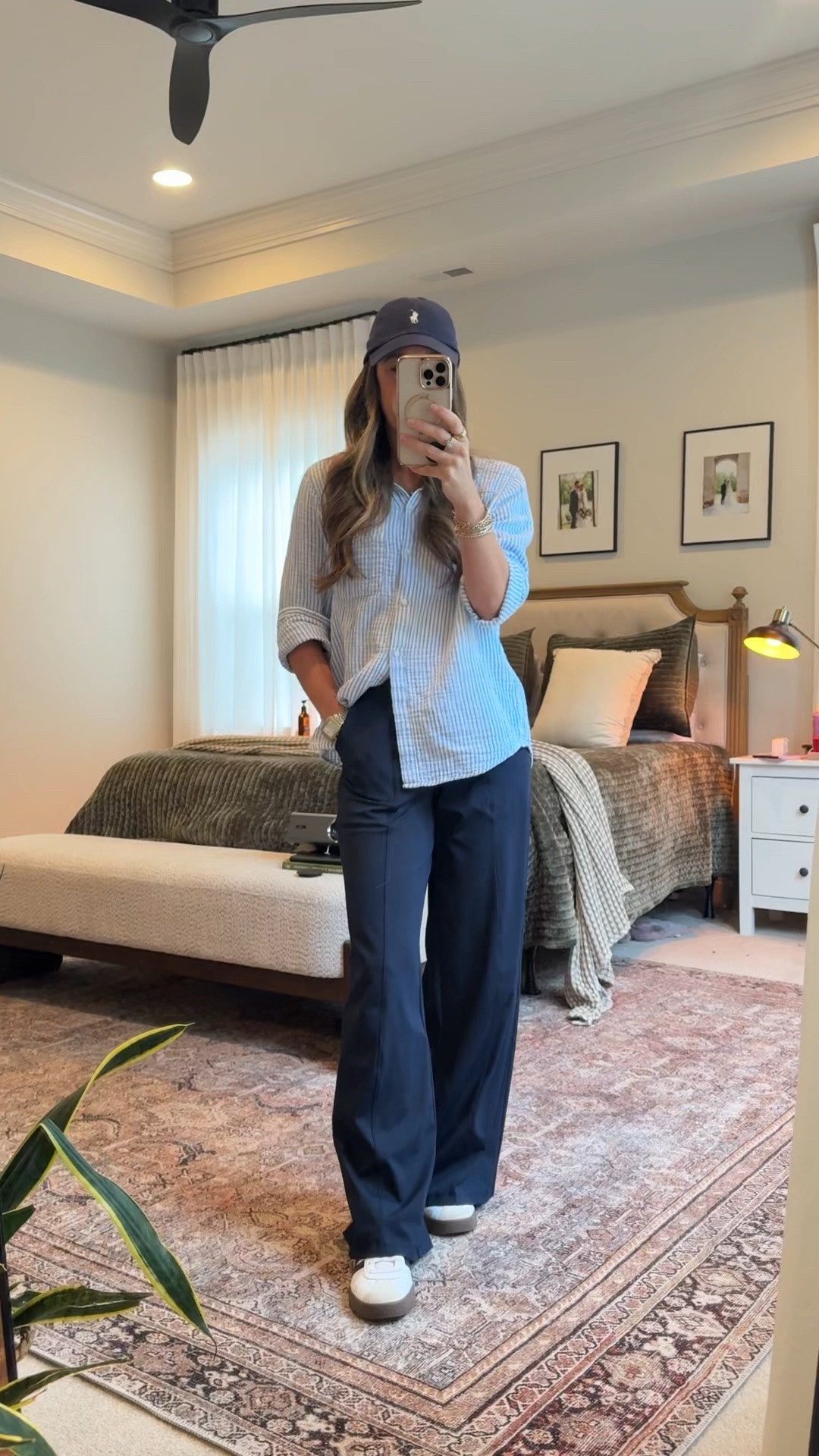 Easy elevated casual outfit with a coastal feel 🤍

Quince gauze wrinkle-free button-down + navy athleisure trousers + Adidas sneakers + baseball cap. Comfortable enough for errands or travel days, but still polished.

Sizing: Quince button-down: S | Athleisure trousers: XS

Use my Quince code INFG-26LINENANDLIGHTCO10 for 10% off your first order.

#LTKStyleTip #LTKTravel #LTKSeasonal #LTKClassicStyle #LTKAthleisure

#LTKmomlife #LTKgrwm #LTKootd

#LTKgrwm #LTKootd #LTKmomlife