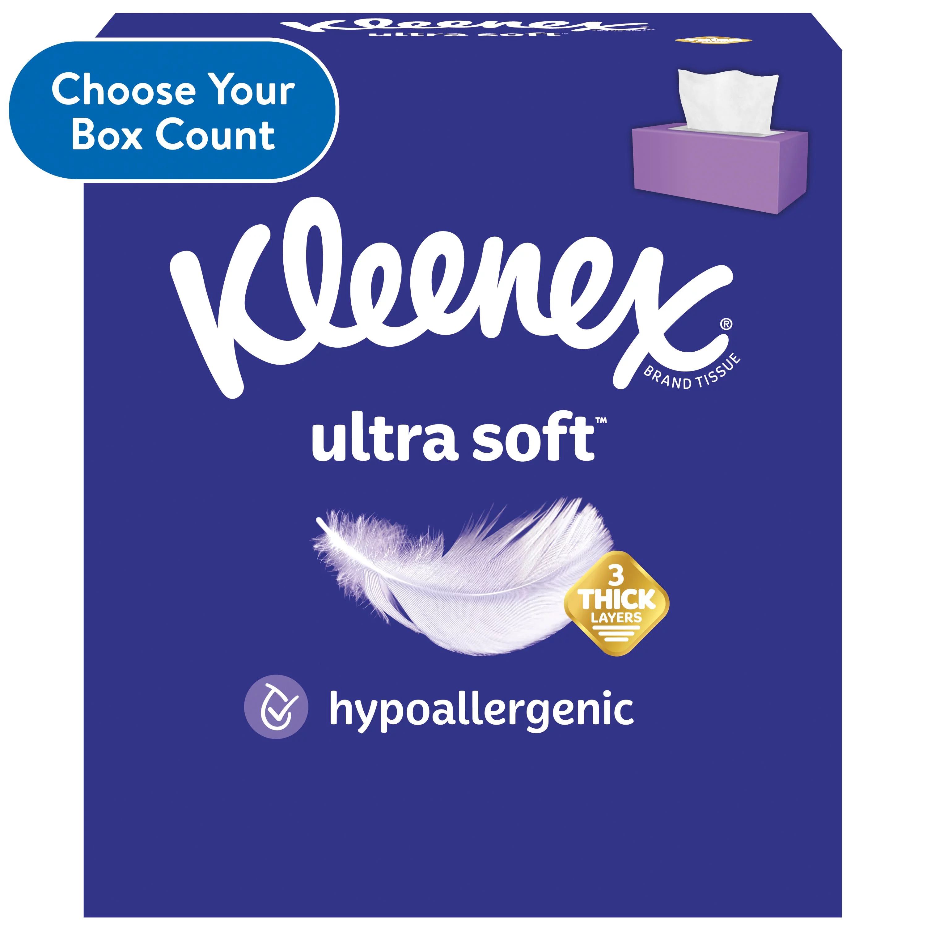 Kleenex Ultra Soft Facial Tissues, 4 Flat Boxes, 120 Tissues per Box, 3-Ply (480 Total Tissues) | Walmart (US)