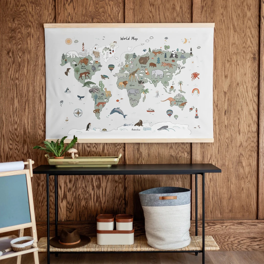 Oversized Kids Room Art | Classroom Wall Art Tapestry | Playroom Decor | Classroom Decor | World ... | Etsy (US)