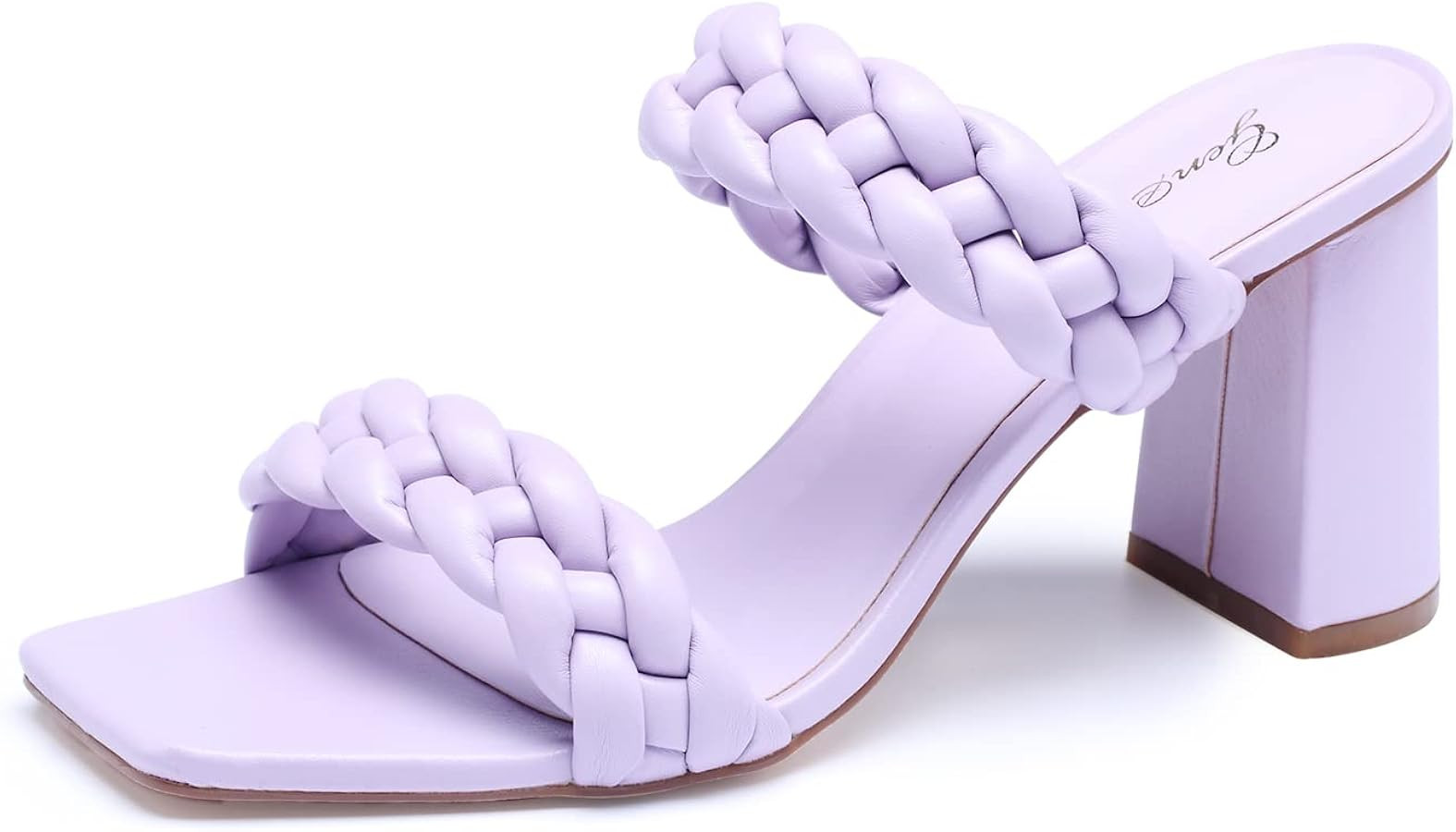 GENSHUO Women Squere Open Toe Heels Braided Two Strap Low Block Chunky Heeled Sandals | Amazon (US)