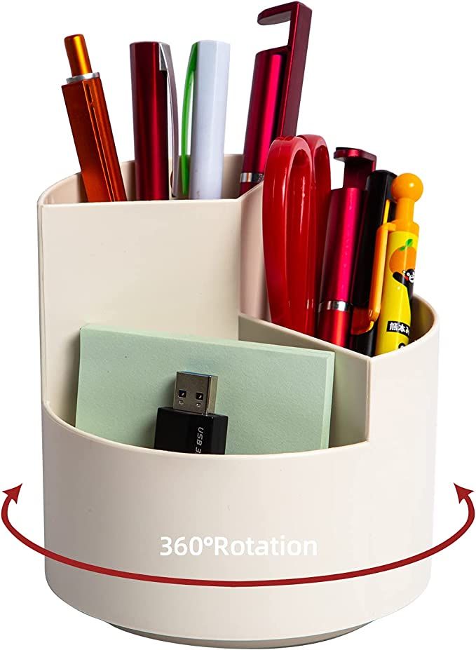 Desk Pencil Pen Holder, 3 Slots 360-Degree Spinning Pencil Pen Desk Organizers, Desktop Storage P... | Amazon (US)