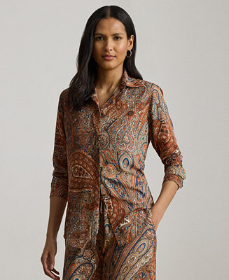 Women's Classic-Fit Paisley Crepe Shirt | Macy's
