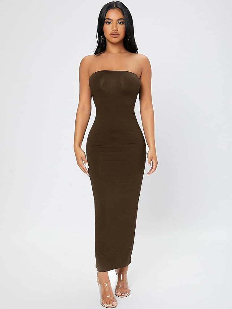 Floerns Women's Sleeveless Tube Top Sexy Strapless Bodycon Maxi Club Dress | Amazon (US)
